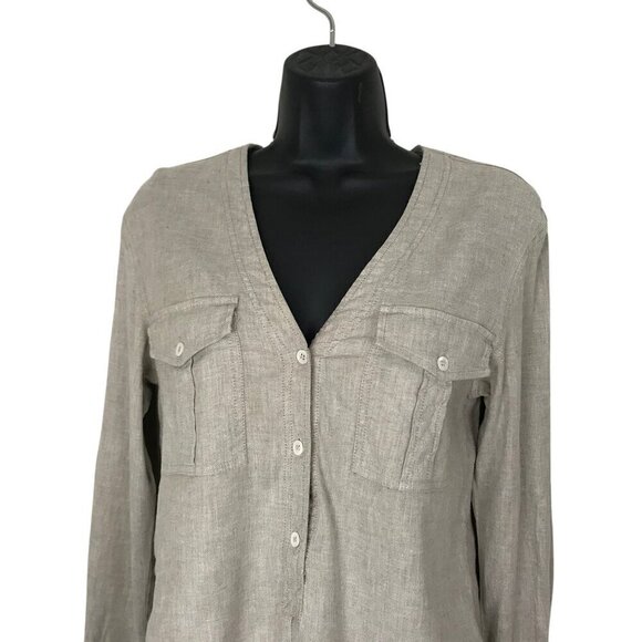 Theory Linen "Trisalta" Sandy neutral Button Down Shirt S - Picture 5 of 8